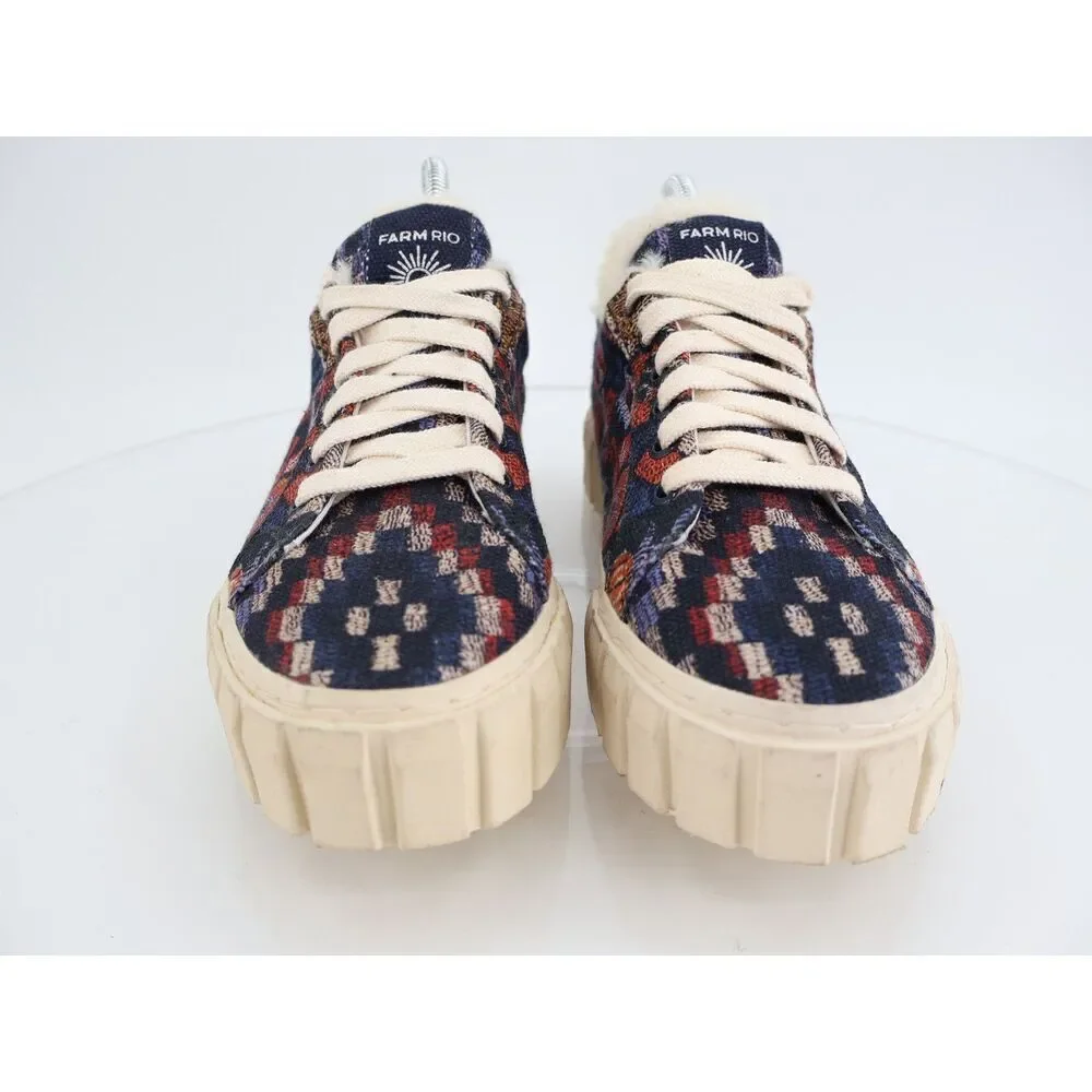 Farm Rio Ainika Floral Platform Sneaker Size 8.5 Blue Fabric Lace Up Shoes